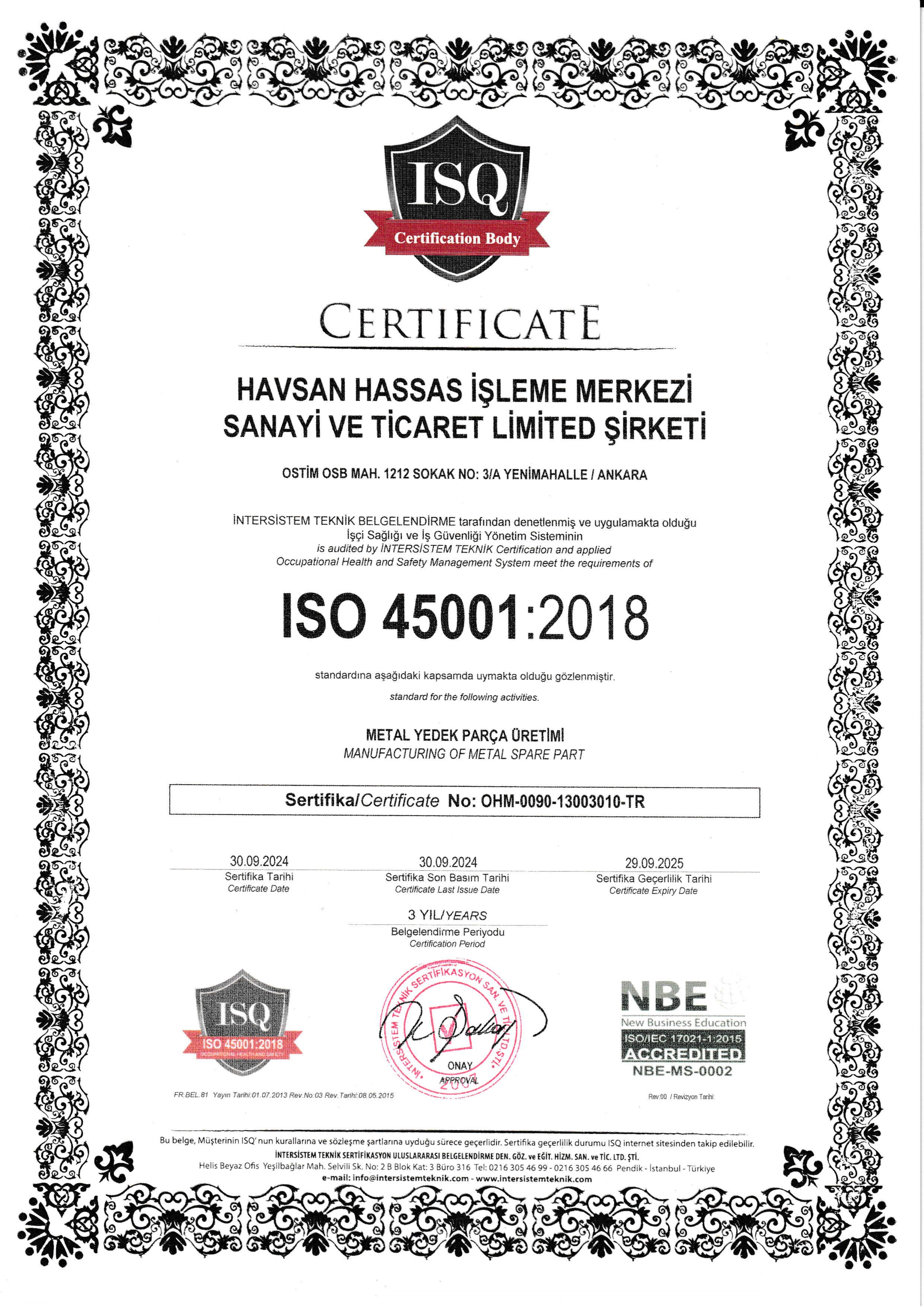 ISO 45001 Sertifikası